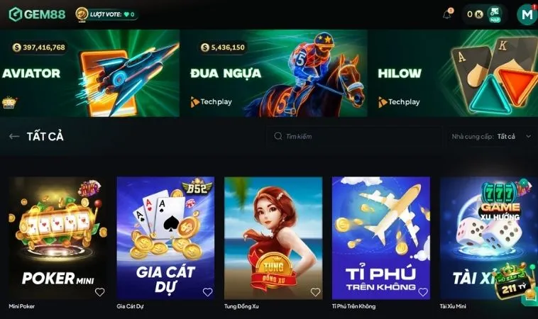 Sảnh game nhanh Gem88 thiết kế giao diện chơi đẹp, chuyên nghiệp