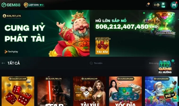 Tham gia sảnh nổ hũ Gem88 nhận phần thưởng Jackpot cực khủng