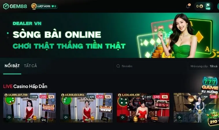 Sảnh Casino Online Gem88 uy tín, chất lượng để cá cược